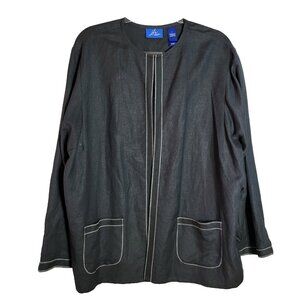 JH Collectibles Black Linen Rayon Jacket Plus Size‎ 2X Single Button Lightweight
